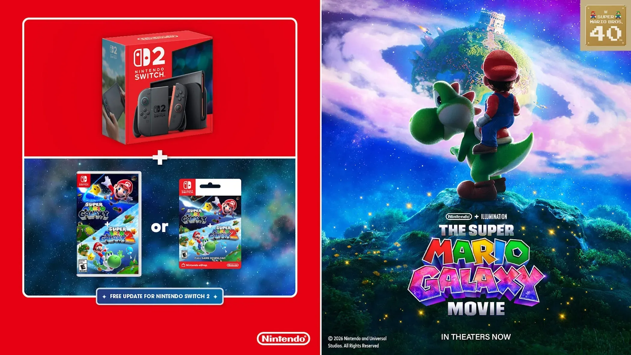 20 dolláros kedvezmény a Nintendo Switch 2 vásárlásakor Super Mario Galaxy 1+2-vel az USA-ban